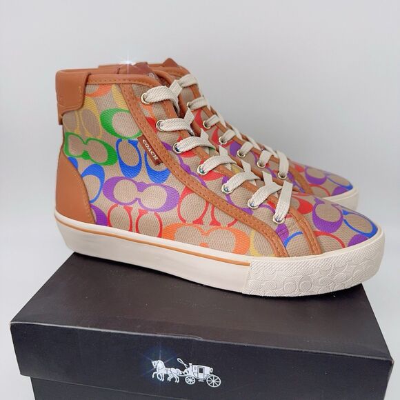 Coach CA855 Citysole High Top Platform Sneaker In Rainbow Signature Canvas 7 - Picture 7 of 11